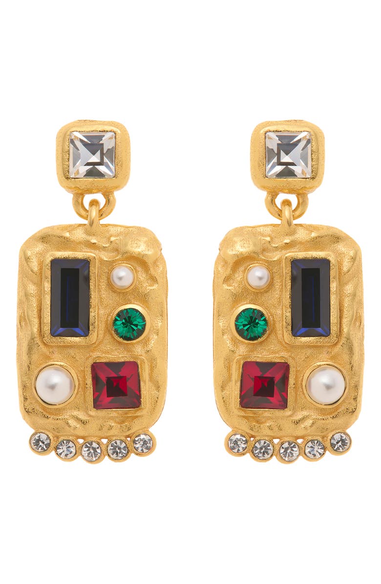 Reiss Skylin Crystal Rectangle Drop Earrings, Main, color, Gold Tone/ Multi Crystal