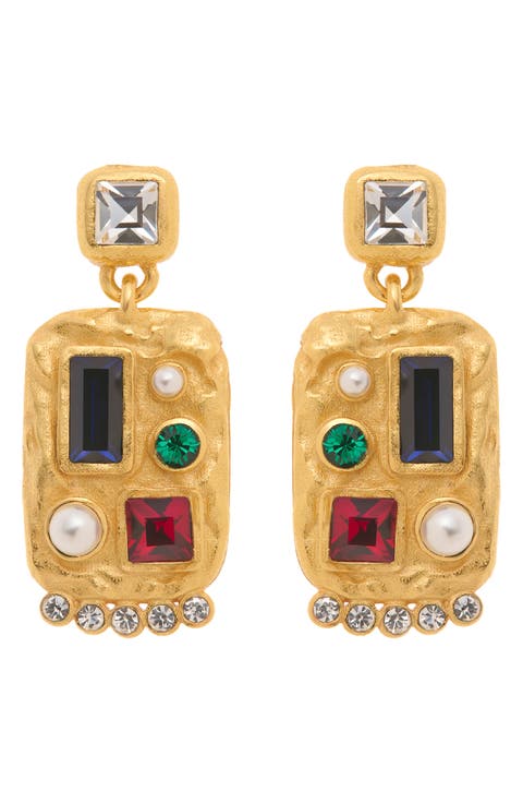 Skylin Crystal Rectangle Drop Earrings
