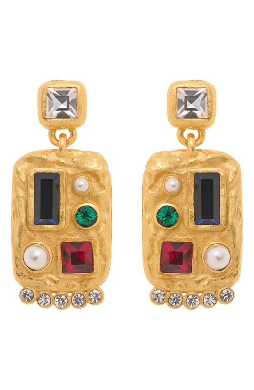 Reiss Skylin Crystal Rectangle Drop Earrings In Gold Tone/multi Crystal