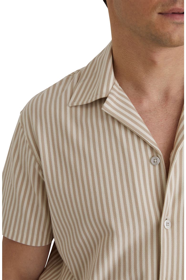 Aurelia Stripe Cotton Blend Camp Shirt, Alternate, color, STONE/ WHITE