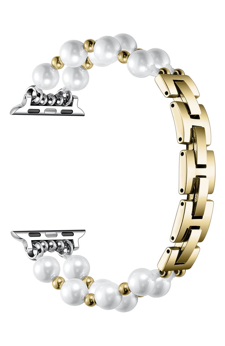 The Posh Tech Sheridan Faux Pearl Apple Watch<sup>®</sup> Watchband, Alternate, color, Gold