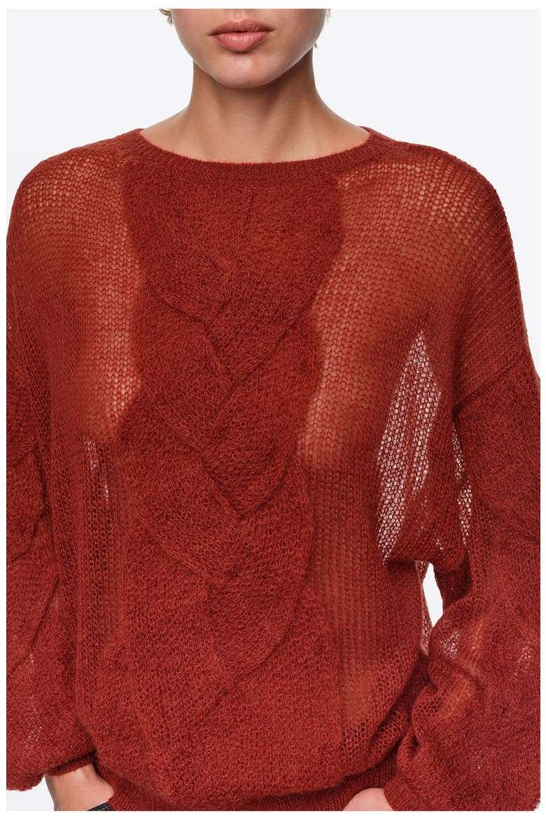 Mohair Cable Knit Sweater, Alternate, color, BRICK RED