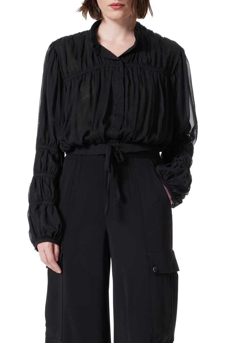 Smocked Chiffon Top, Main, color, BLACK