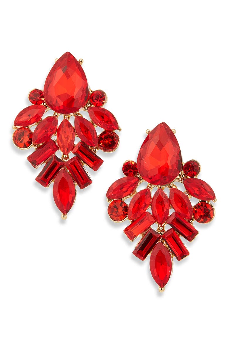 Mixed Crystal Drop Earrings, Main, color, GOLD/ RED