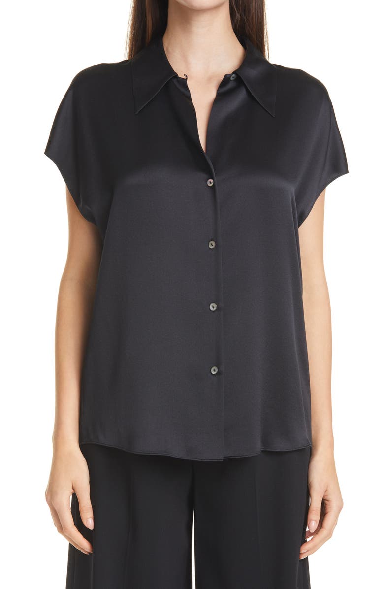 Vince Shaped Collar Short Sleeve Silk Blouse, Main, color,