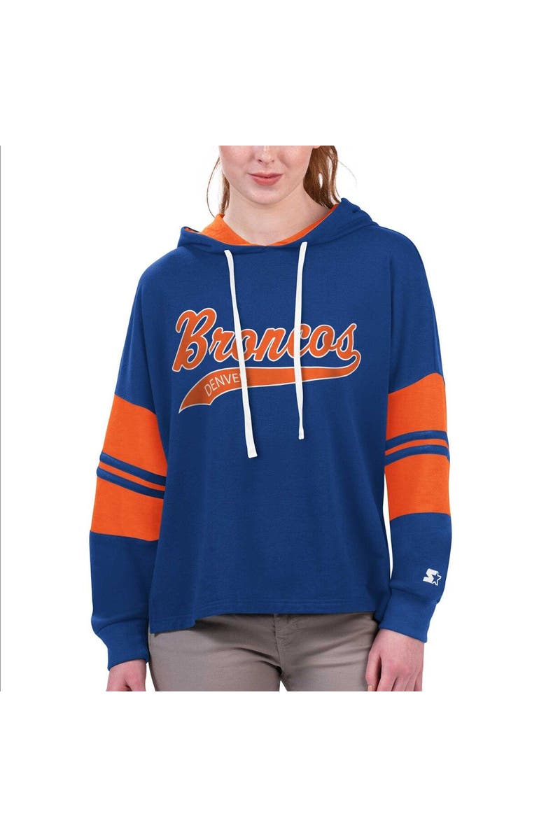 STARTER Women's Starter Royal Denver Broncos Bump And Run Long Sleeve Hoodie T-Shirt, Main, color, Royal