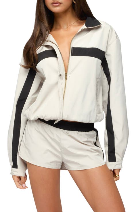 Emrie Striped Nylon Windbreaker Jacket