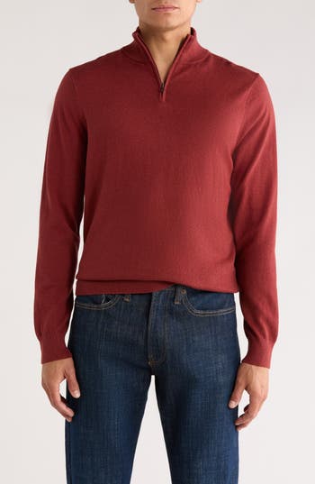 14th & Union 14th And Union Cotton Cashmere Quarter Zip Trim Fit Sweater In Burgundy