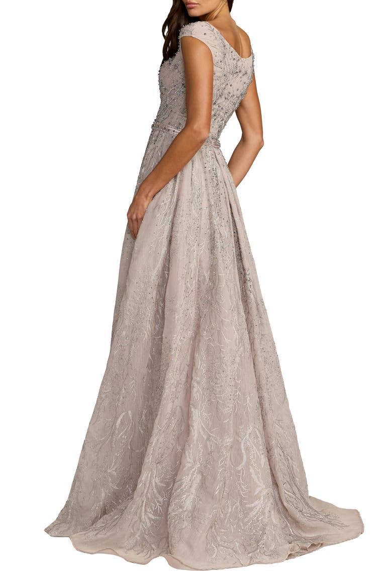 Embellished Cap Sleeve High Slit A Line Gown, Alternate, color, Taupe
