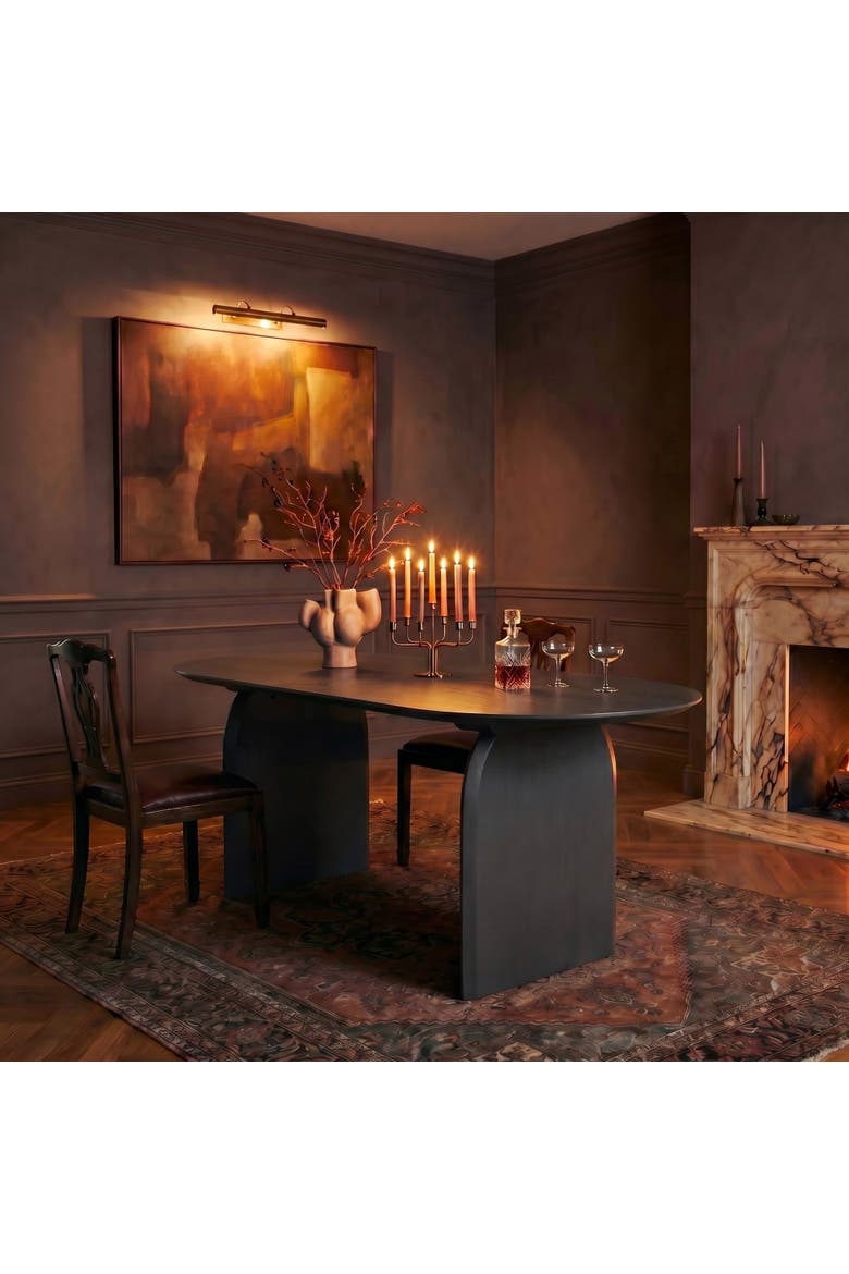 Pill-Shaped Dining Table with Half-Moon Base, Alternate, color, Black