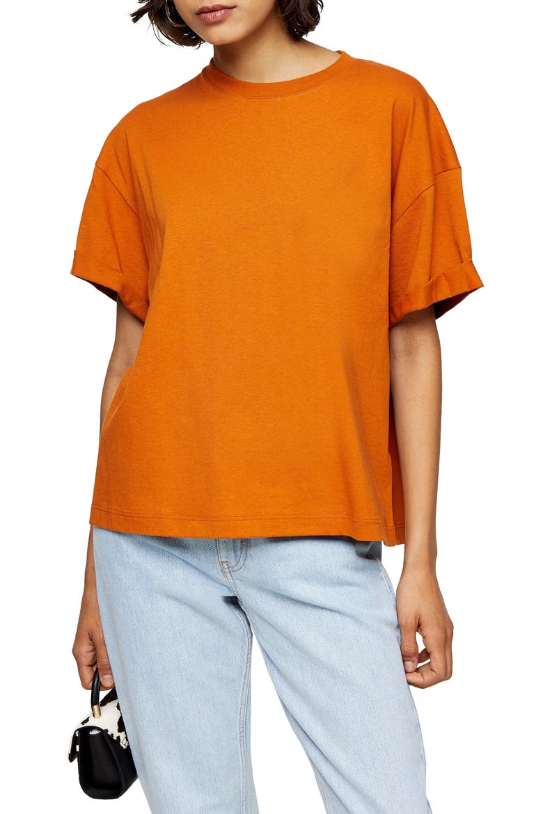Boxy Roll Tee, Main, color, BROWN