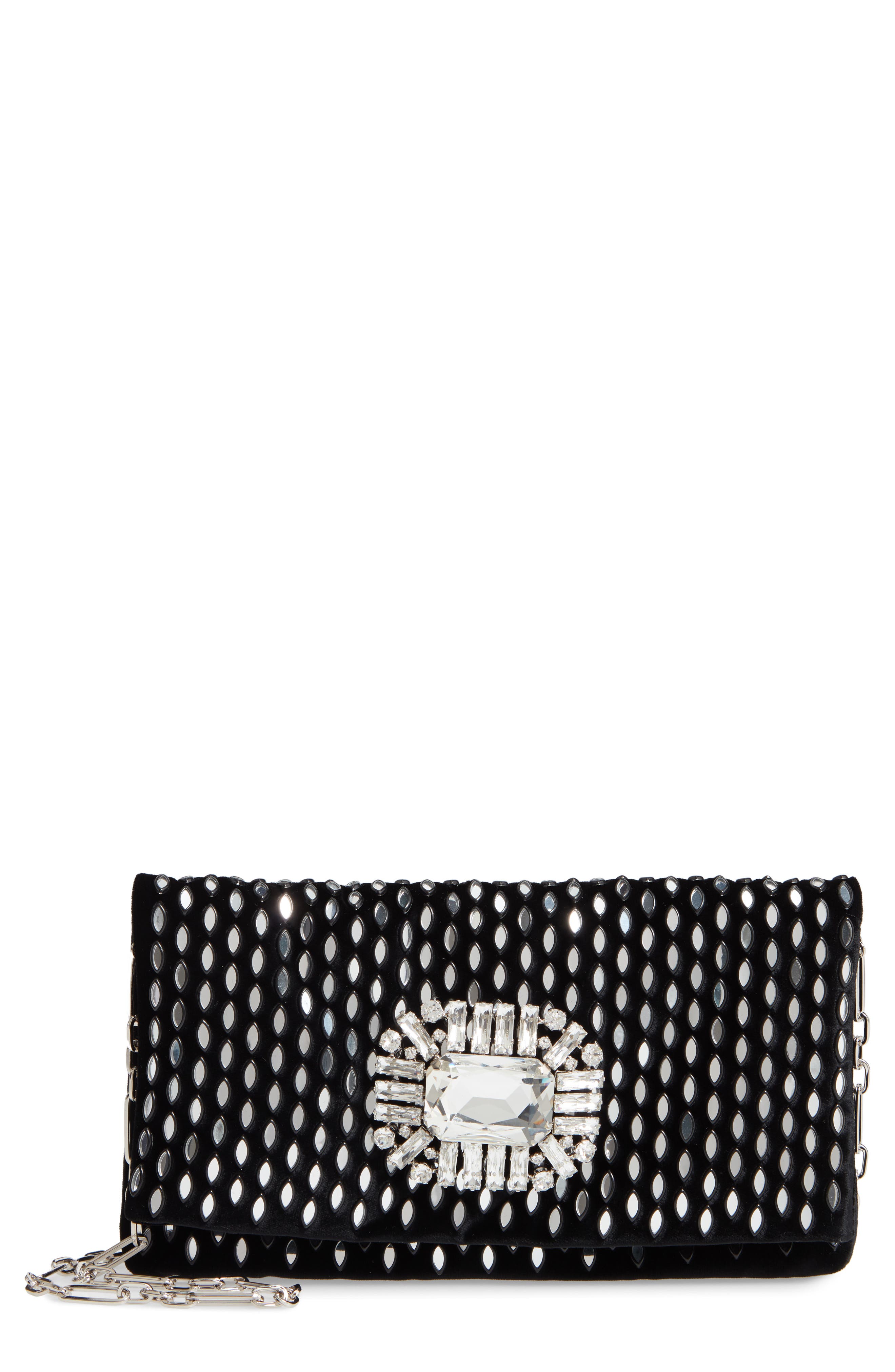 Jimmy Choo Titania Embellished Velvet Clutch, Main, color, 