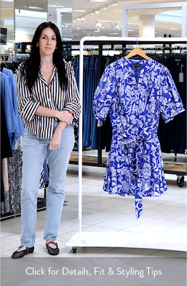 Floral Puff Sleeve Pleated Cotton Shirtdress, sales video thumbnail