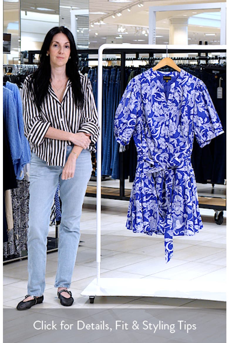 Floral Puff Sleeve Pleated Cotton Shirtdress video