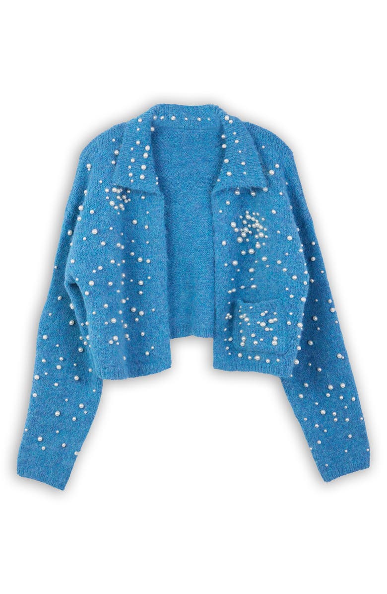 SAACHI Faux Pearl Bead Open Front Cardigan, Alternate, color, Blue