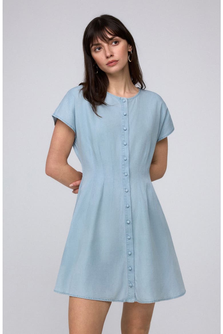 Faye Pleated Shirt Dress, Alternate, color, Chambray Blue