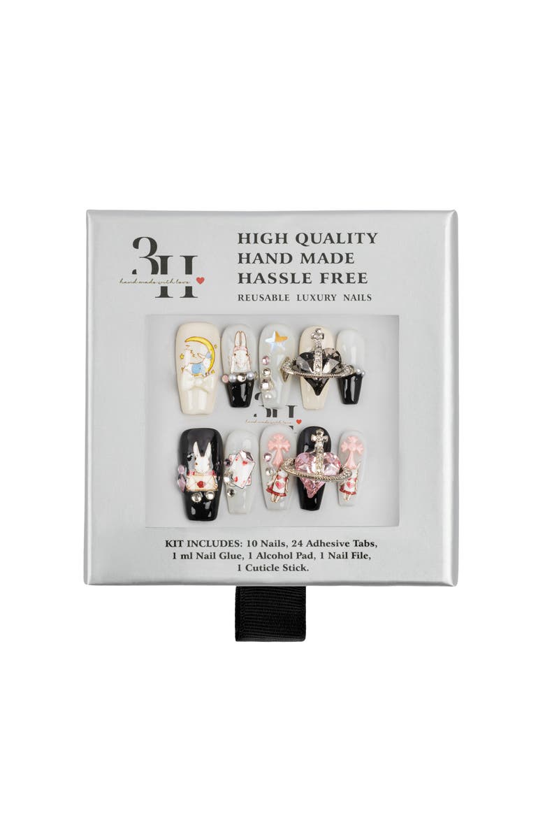 Whimsical Charm Luxury Handmade Press On Nails, Main, color, Black, White