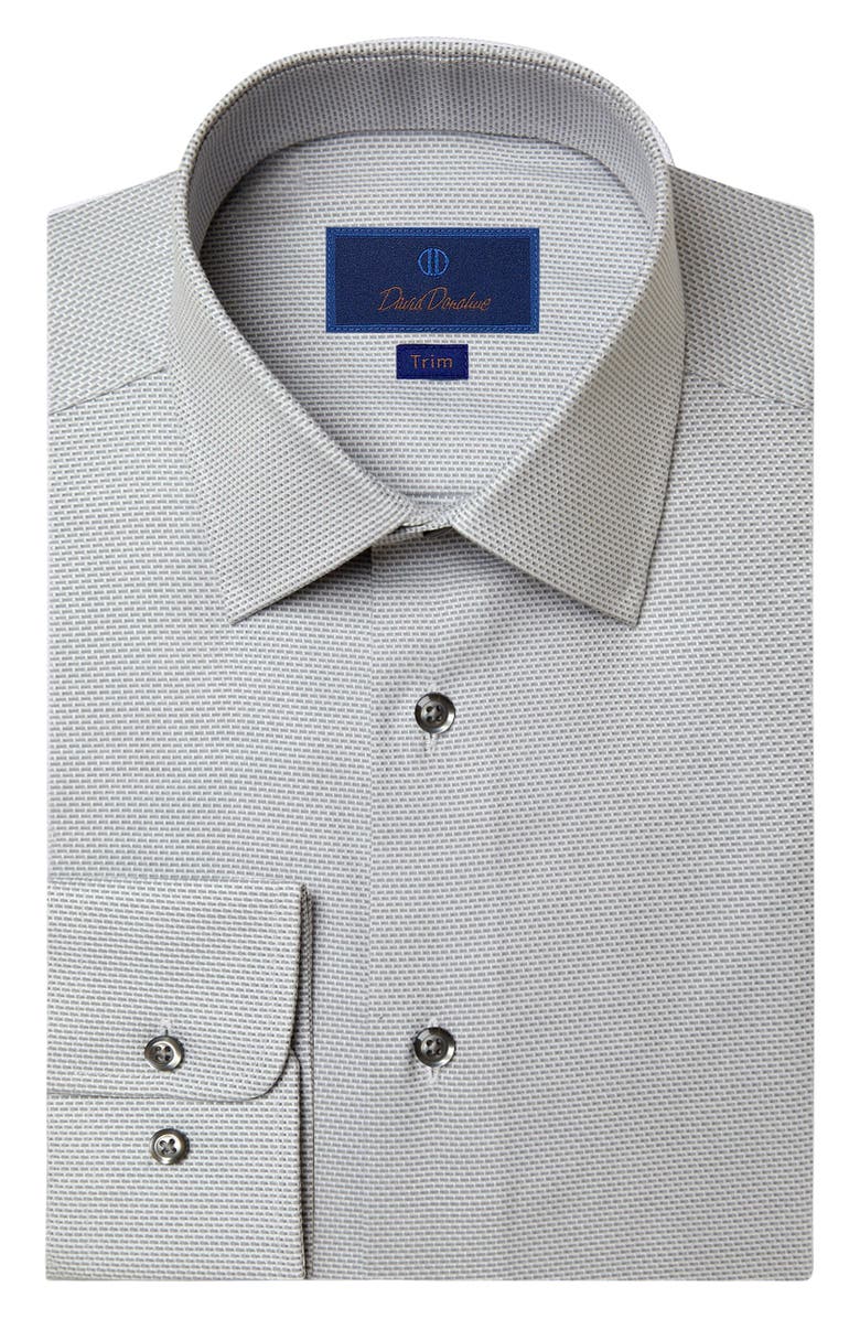 David Donahue Trim Fit Geometric Pattern Microdobby Dress Shirt, Main, color,