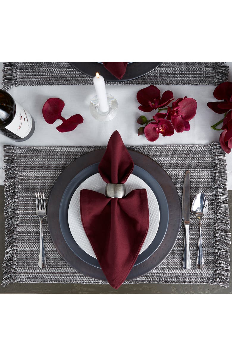 Design Imports Variegated Fringe Set of 6 Placemats, Alternate, color, Gray