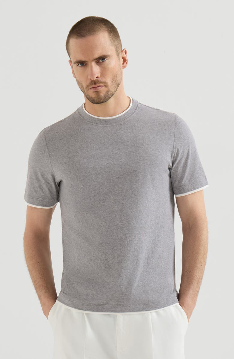 Brunello Cucinelli T-shirt with faux-layering, Alternate, color, Grey