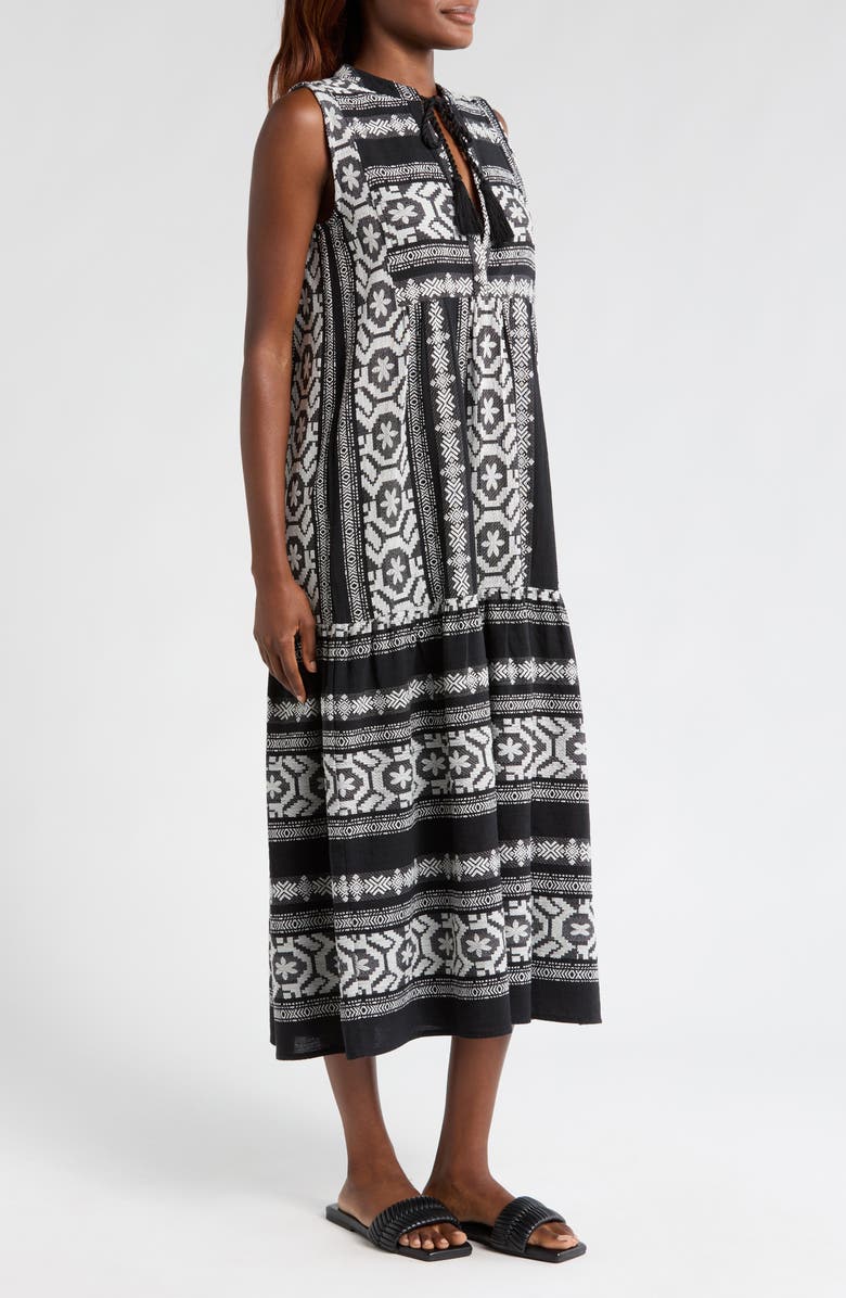 Elan Sleeveless Cotton Cover-Up Midi Dress, Alternate, color, Black/ White