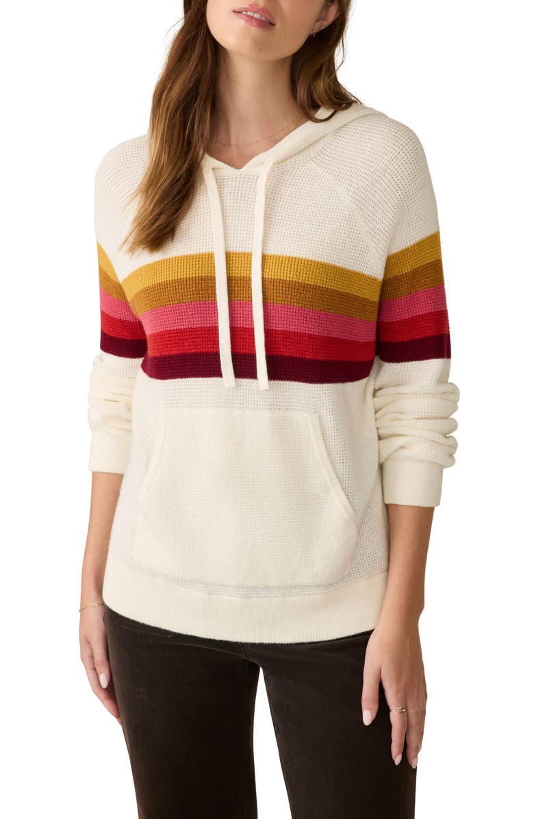 Faherty Throwback Organic Cotton & Cashmere Sweater Hoodie, Main, color, Golden Trek Stripe