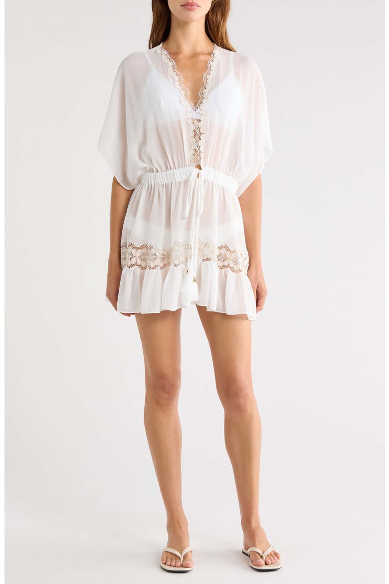 Alisa Lace Trim Cover-Up Dress, Main, color, WHITE