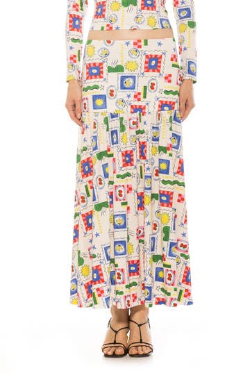 Alexia Admor Lia Low Rise Maxi Skirt In Ivory Stamps
