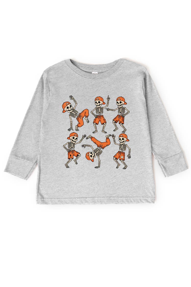 Break Dancing Skeletons Toddler Long Sleeve Graphic Tee, Main, color, Heather Grey