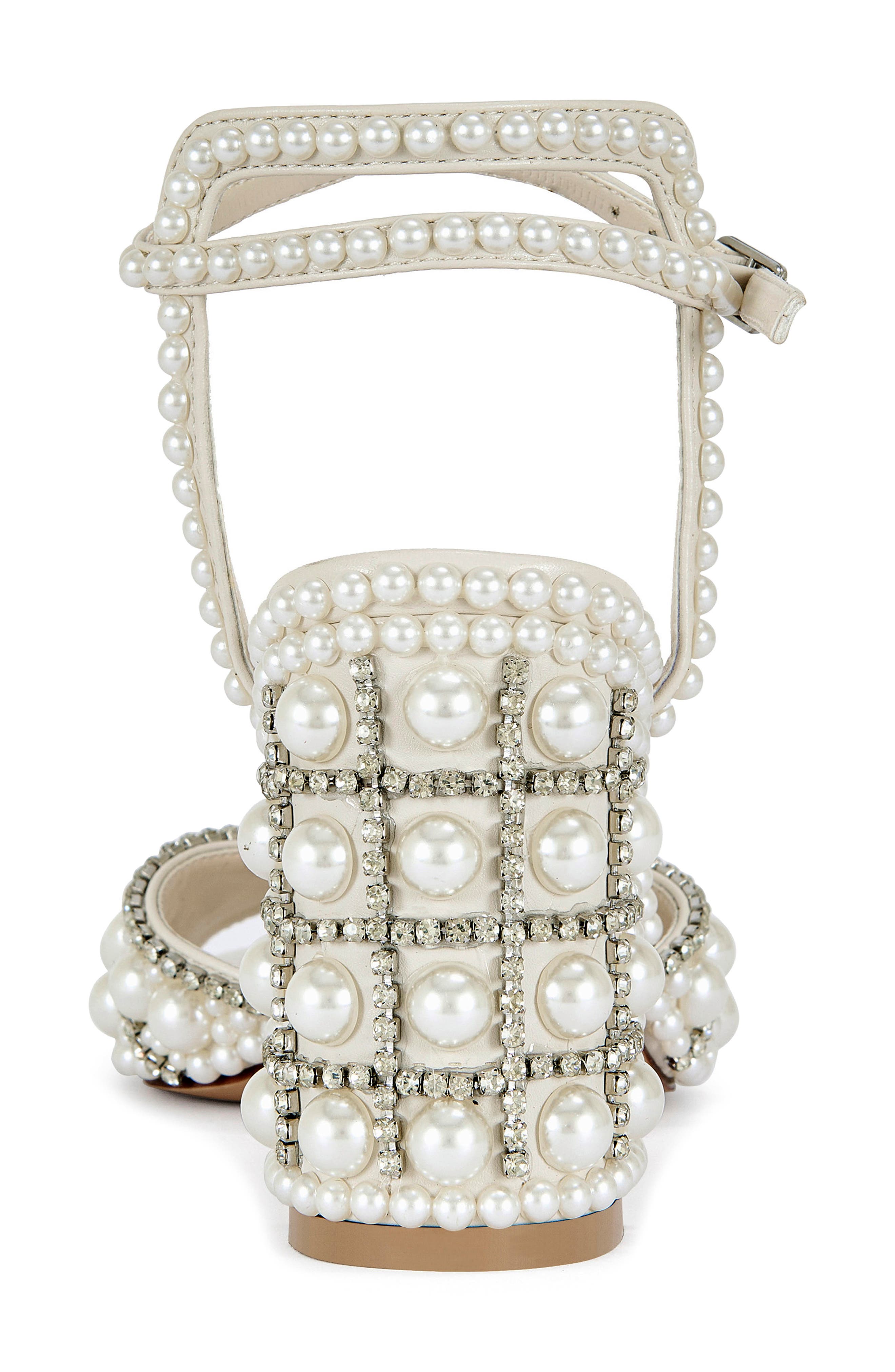 AZALEA WANG Esteva Crystal Studded Ankle Strap Sandal, Alternate, color, White