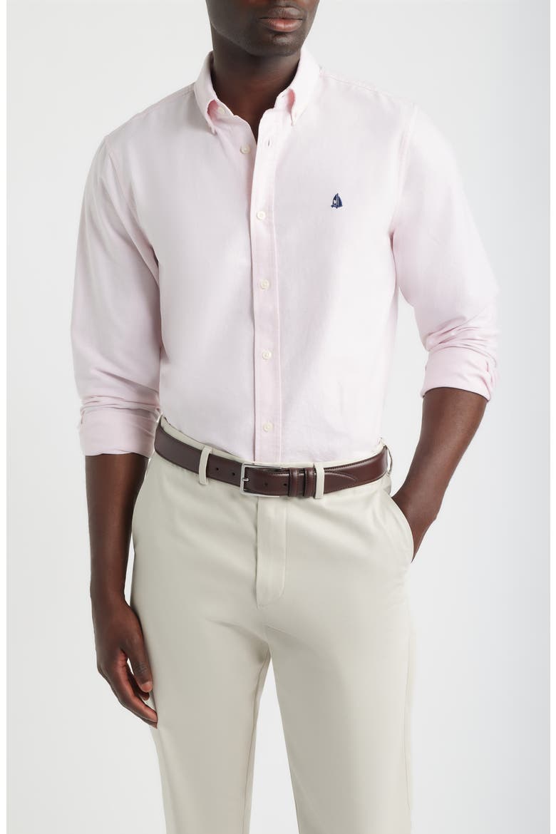 Sailboat Emblem Cotton Button-Down Oxford Shirt, Main, color, PINK - WHITE