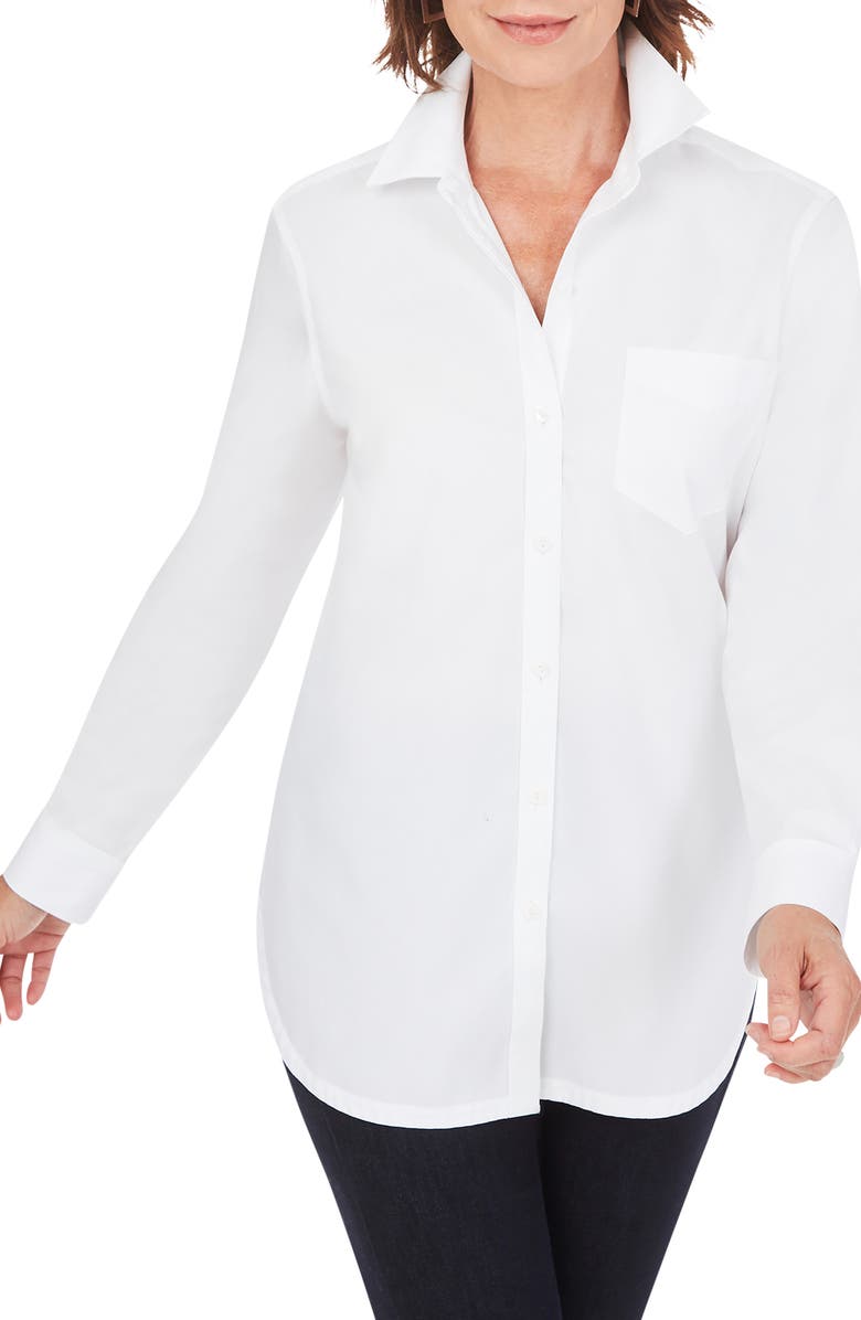 Foxcroft Non-Iron Boyfriend Button-Up Shirt, Main, color, White