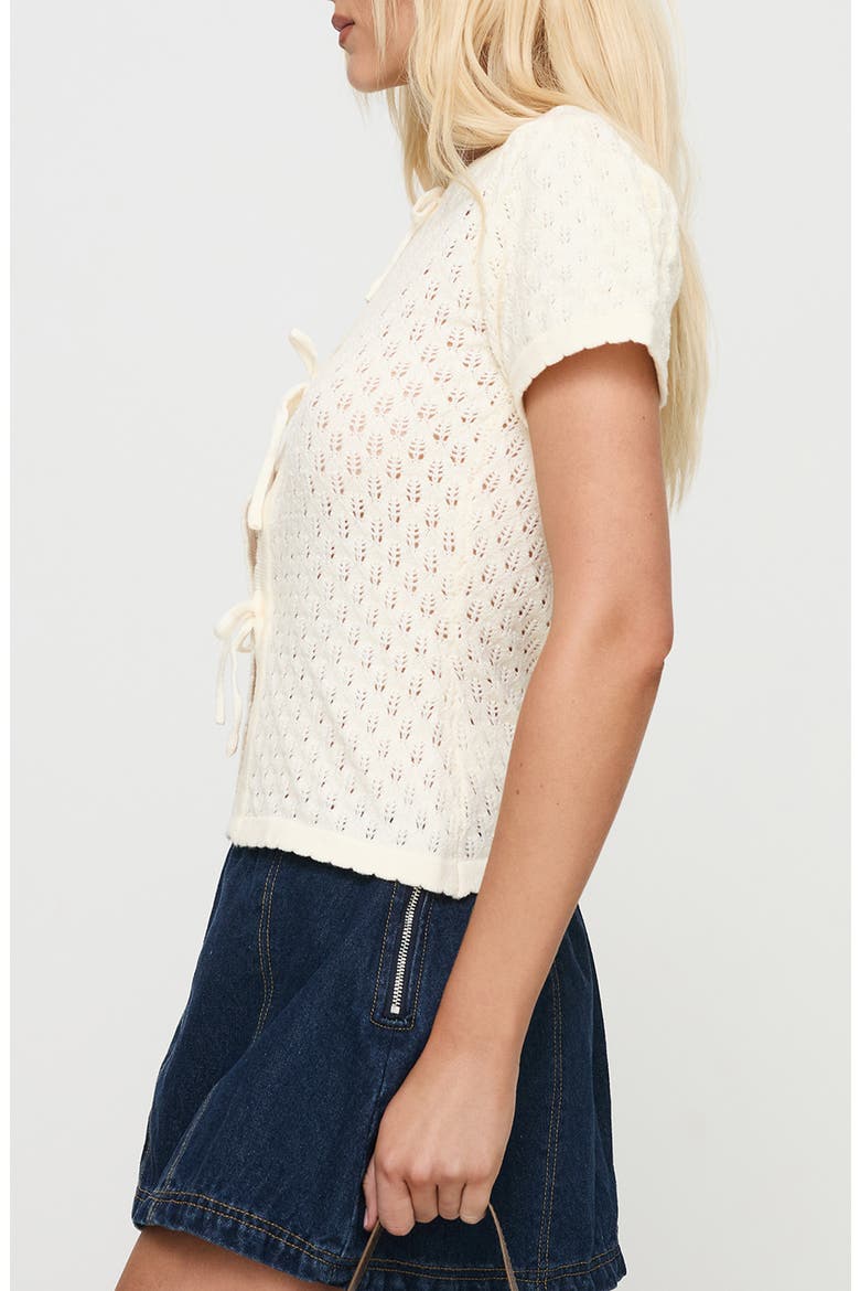 Mari Tie Front Pointelle Top, Alternate, color, CREAM