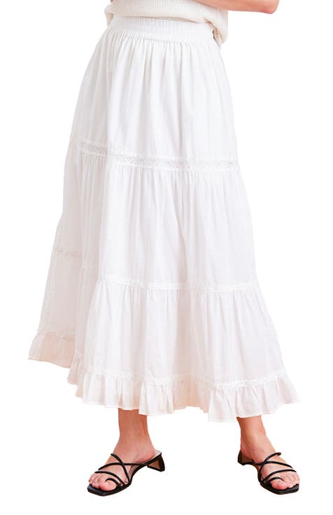 Colette Lace Inset Tiered Midi Skirt