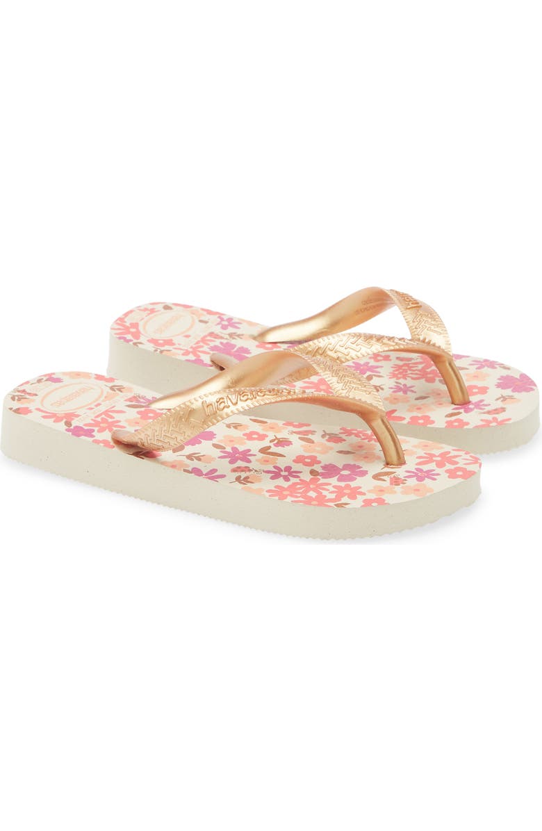 Havaianas Kids' Flores Flip Flop, Main, color, Beige/Golden