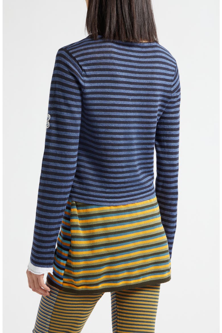 Mabo Embroidered Stripe Linen Sweater, Alternate, color, DENIM/ INK