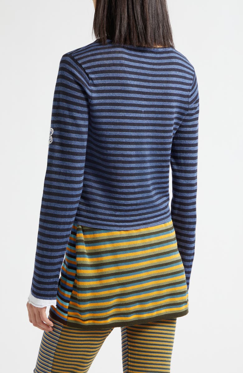 YanYan Mabo Embroidered Stripe Linen Sweater, Alternate, color, Denim/ Ink