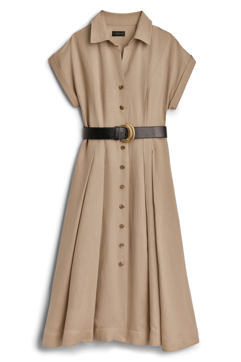 Linen Blend Belted Midi Shirtdress, Alternate, color, FAWN LINEN