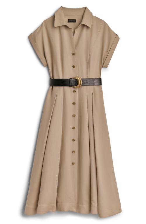 Donna Karan New York Linen Blend Belted Midi Shirtdress In Fawn Linen