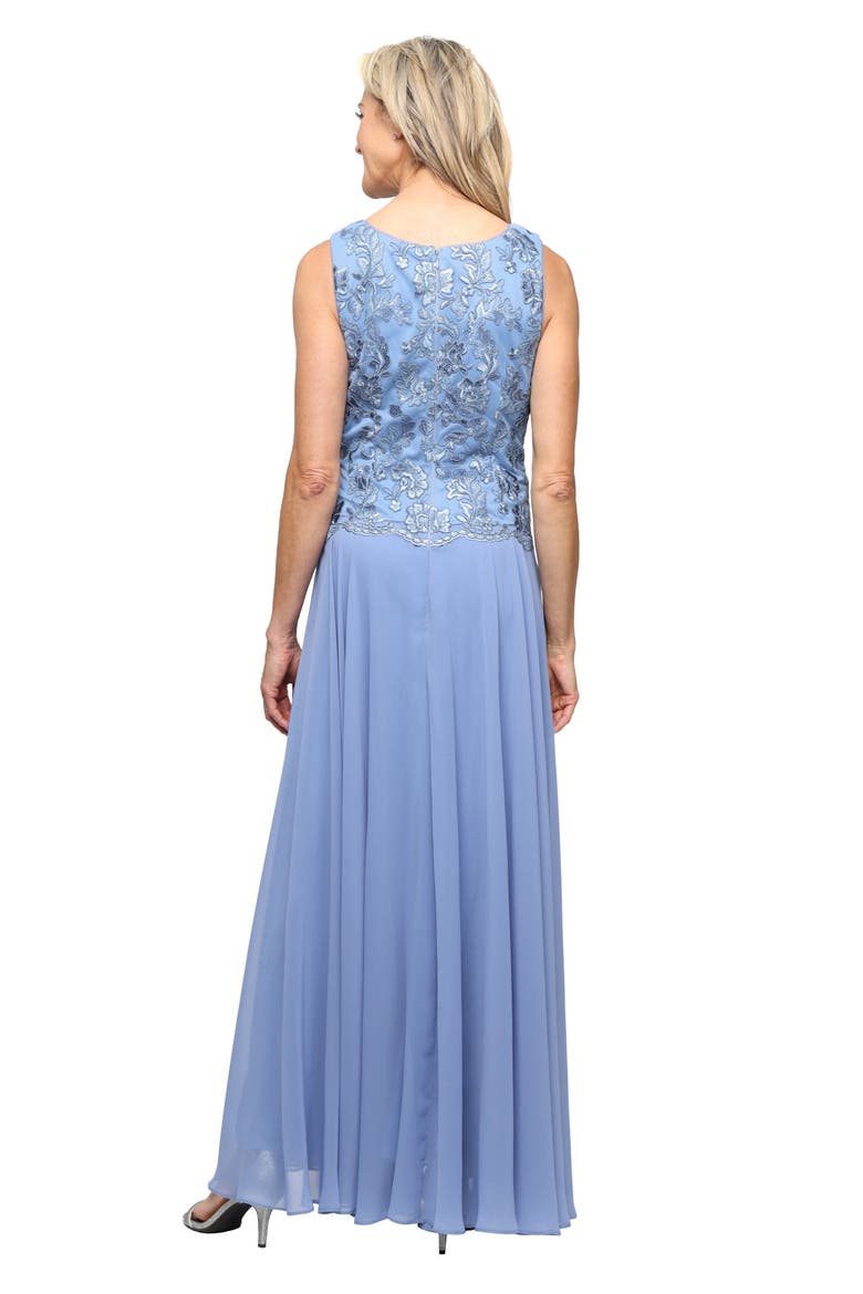 Mixed Media Sleeveless Gown with Embroidered Jacket, Alternate, color, DUSTY BLUE
