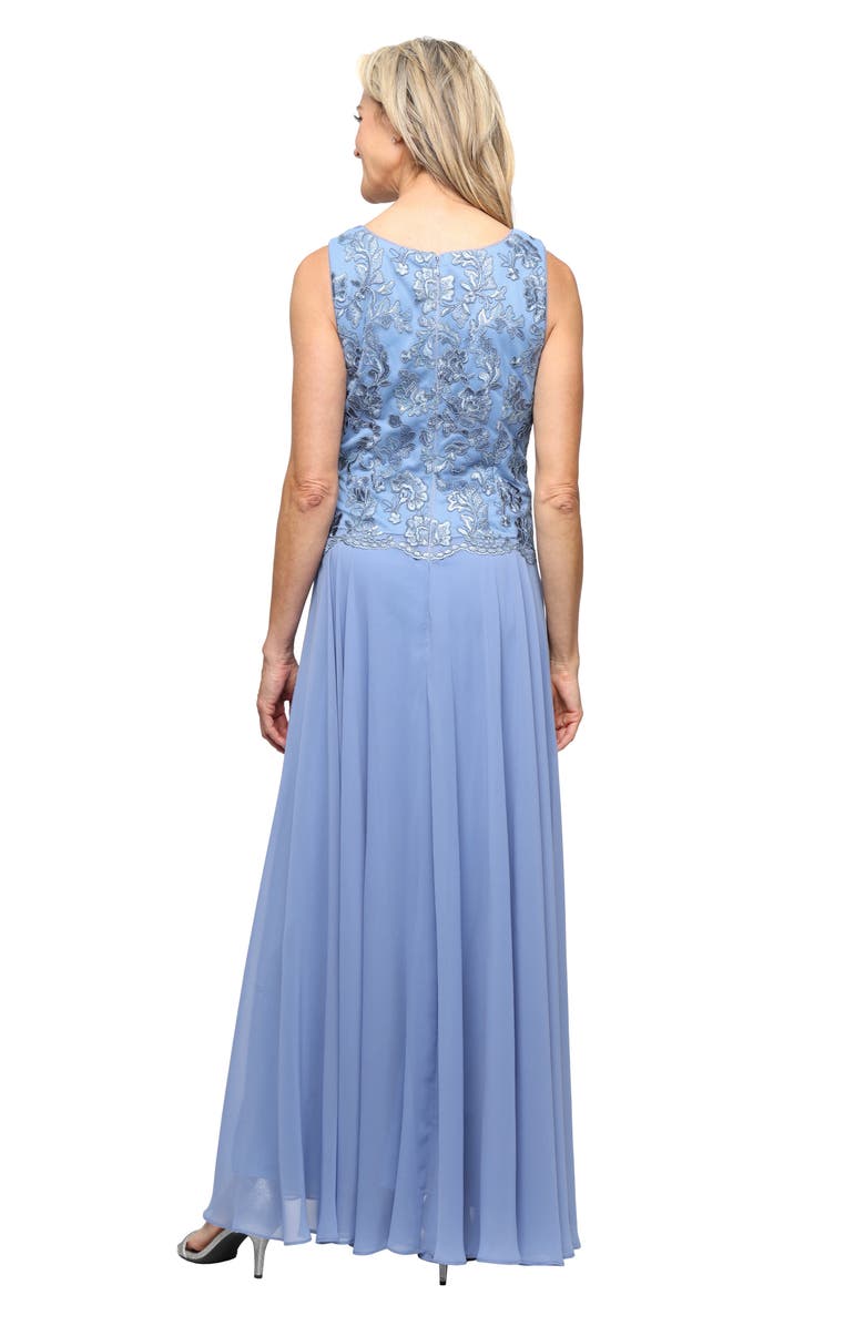 Alex Evenings Mixed Media Sleeveless Gown with Embroidered Jacket, Alternate, color, Dusty Blue