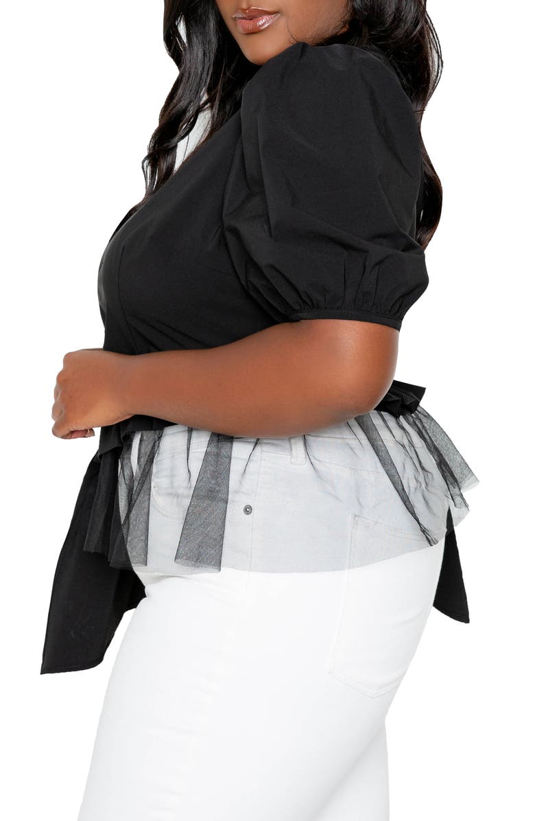 BUXOM COUTURE Asymmetric Mesh Hem Peplum Blouse, Alternate, color,