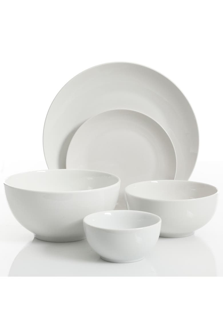60 Piece Ceramic Dinnerware with Drinkware and Flatware, Alternate, color, White