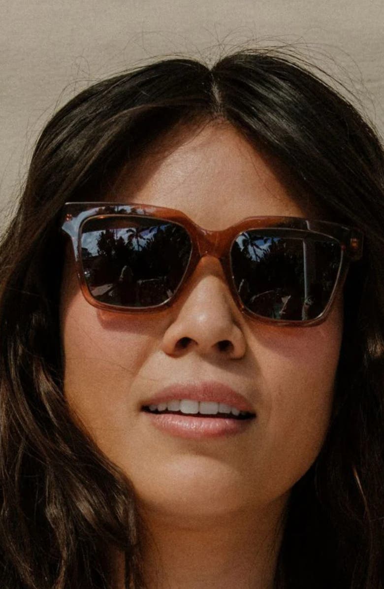 Mohala Eyewear Hana 55mm Low Bridge Wide Width Polarized Square Sunglasses, Alternate, color, Spiced Tea / Tan Lens