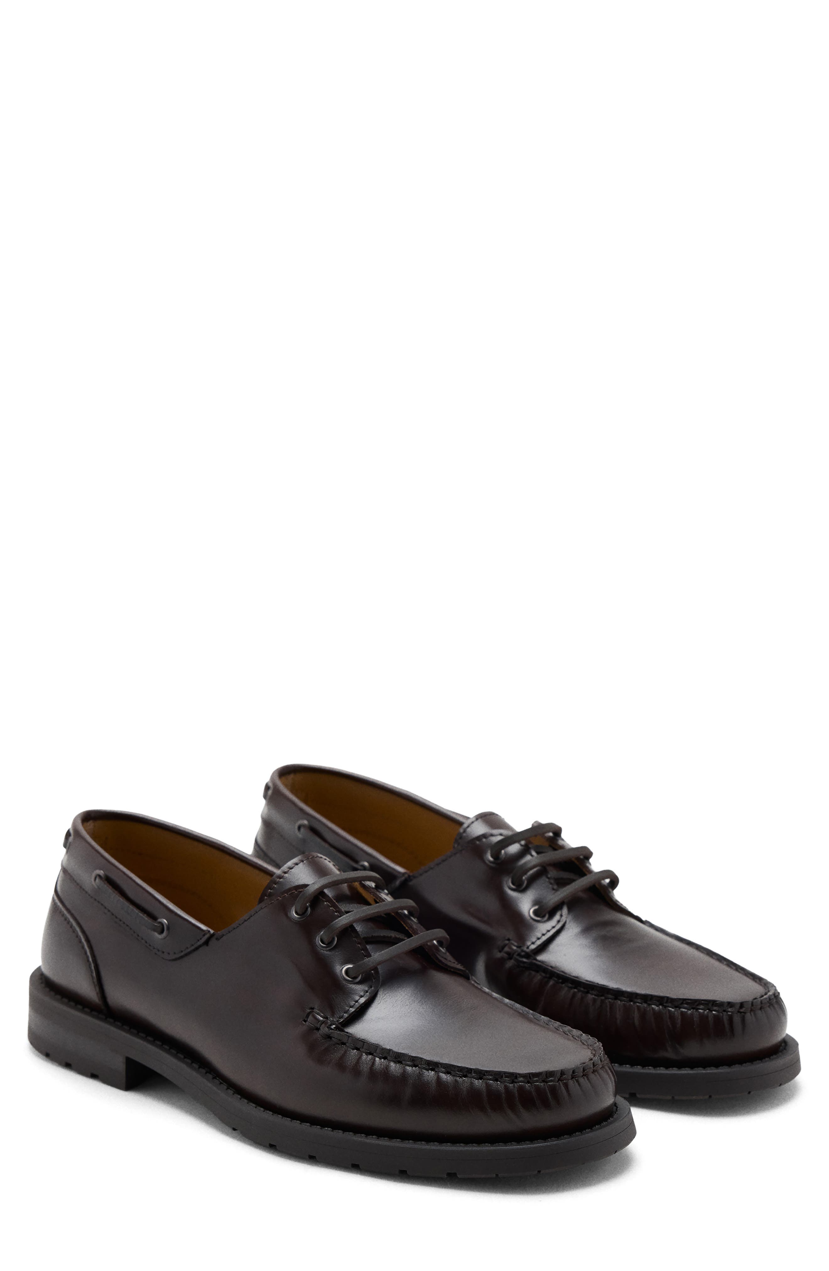 Leather Deck Shoe, Main, color, BROWN