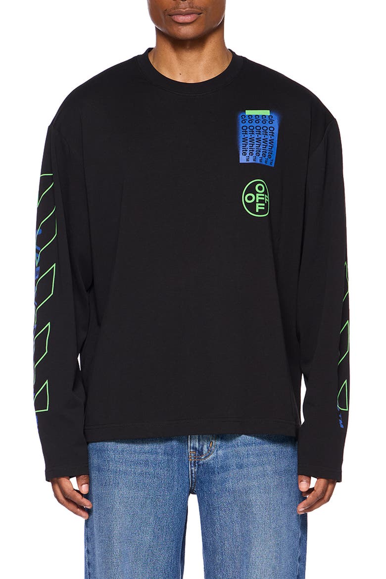 Off Active Long Sleeve Cotton Graphic T-Shirt, Main, color, BLACK