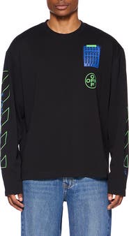 L/AB C/O OFF-WHITE Off Active Long Sleeve Cotton Graphic T-Shirt