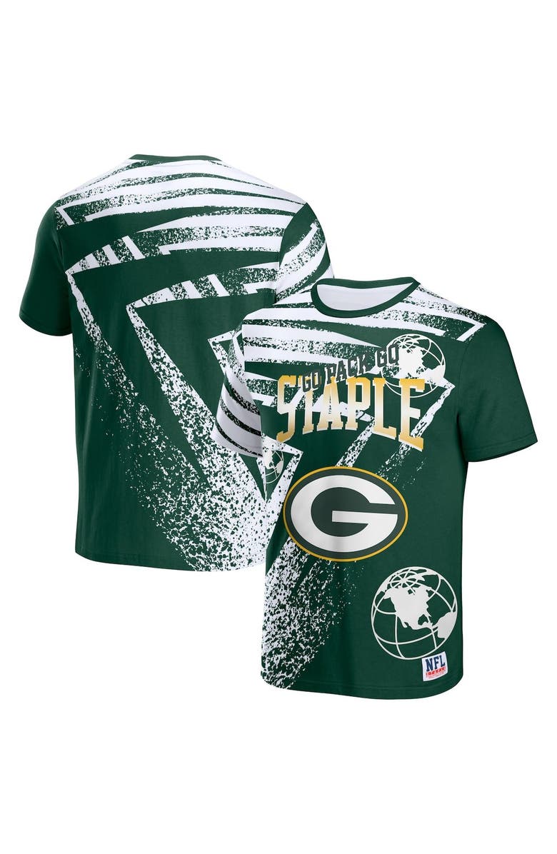 STAPLE Men's NFL x Staple Hunter Green Green Bay Packers All Over Print T-Shirt, Main, color, 