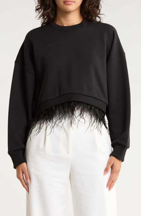 Cinq à Sept Albertine Feather Trim Cotton Blend Sweatshirt