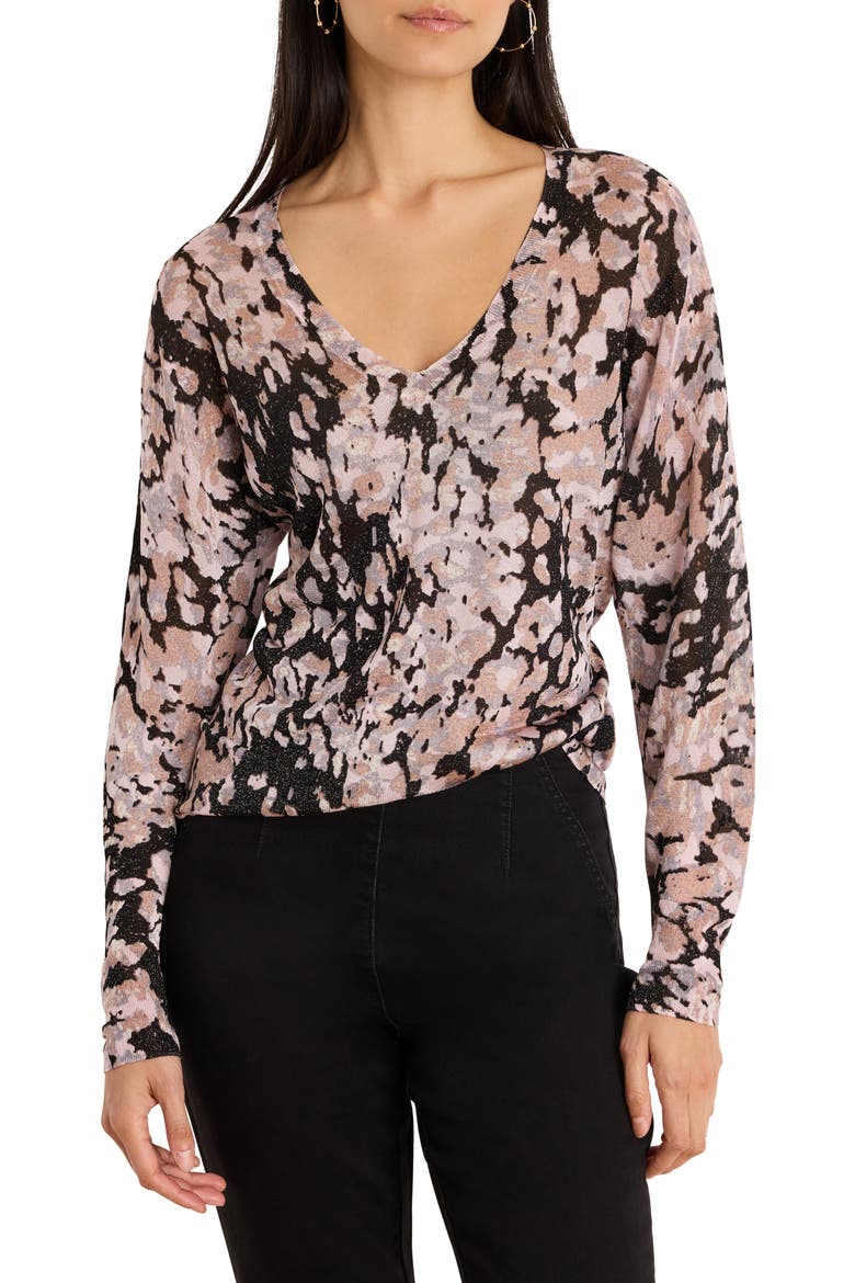Cobbled Streets V-Neck Sweater, Main, color, PINK MULTI